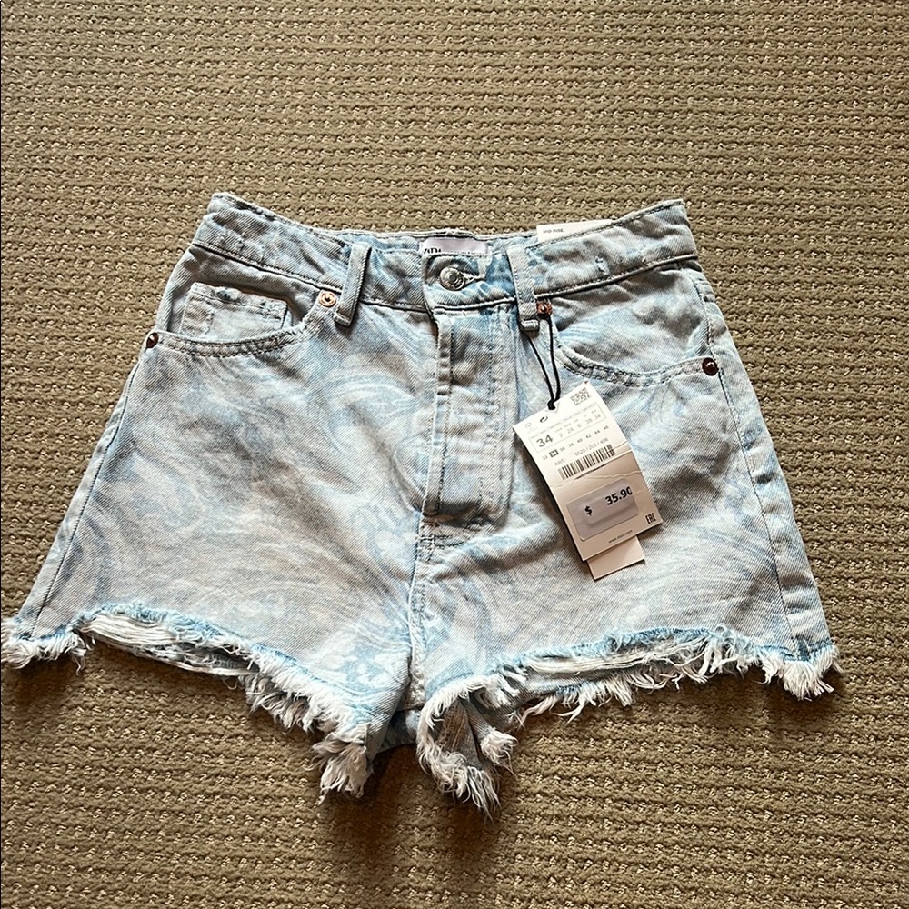 NWT Zara Marbled Mid-rise Jean Shorts